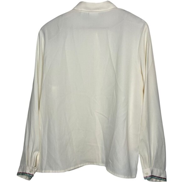 Vintage Koret Size 18 Pleated Long Sleeve Floral Embroidery Blouse Cream Purple - Picture 5 of 6